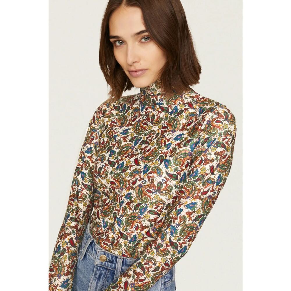 Carolina K Paisley Print Turtleneck Long Sleeve Tina Top Green Size XS